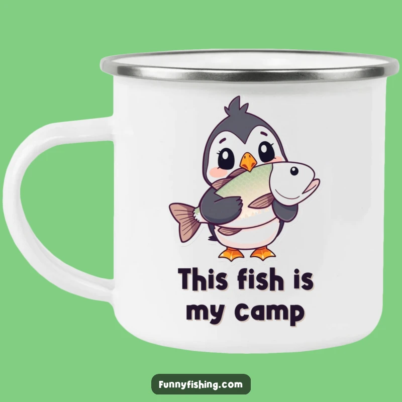 Funny Puffin Camping Mug: Adventure Surprise with a Fish!