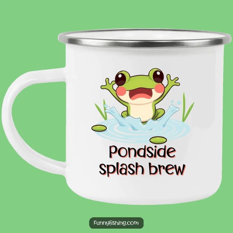 Funny Frog Jumping Camping Mug: Rugged Splash Character, Outdoor Gift