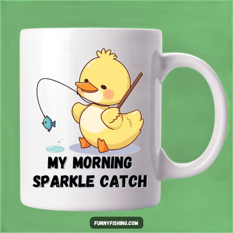 Funny Duck Mug: Happy Angler Catching a Tiny Fish!