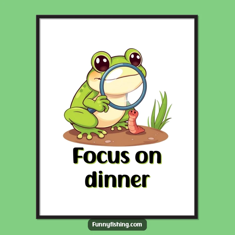 Funny Frog Magnifying Worm Poster - Quirky Nature Art Print