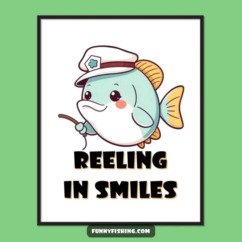 Funny Fish Sailor Hat Wall Art - Cheerful Angler Poster