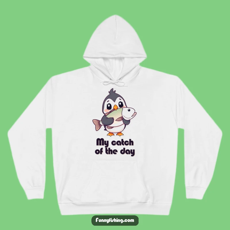 Funny Puffin Hoodie: Cozy Surprise with a Big Fish!