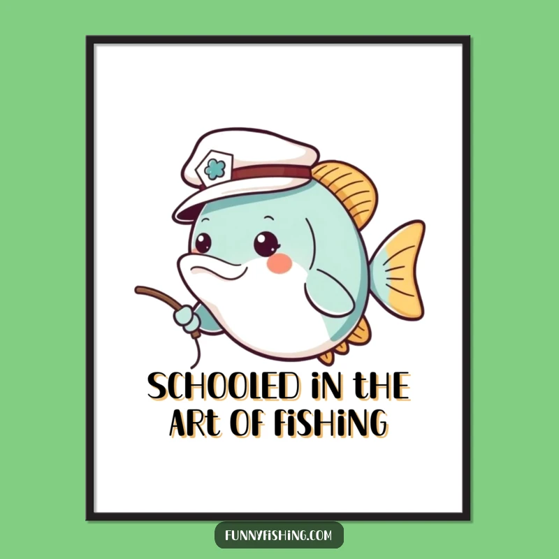 Free Printable Fish Art: Sailor Fish Casting Line Funny Downloadable Wall Decor