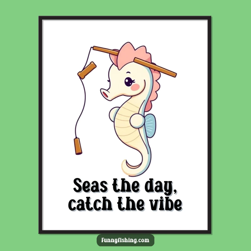 Funny Free Printable Wall Art: Seahorse Fishing Balance, Downloadable Art