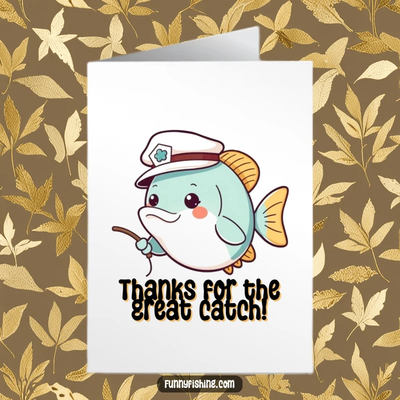 Funny Free Printable Thank You Card: Cheerful fish wearing a sailor hat casts a line, offering thanks.