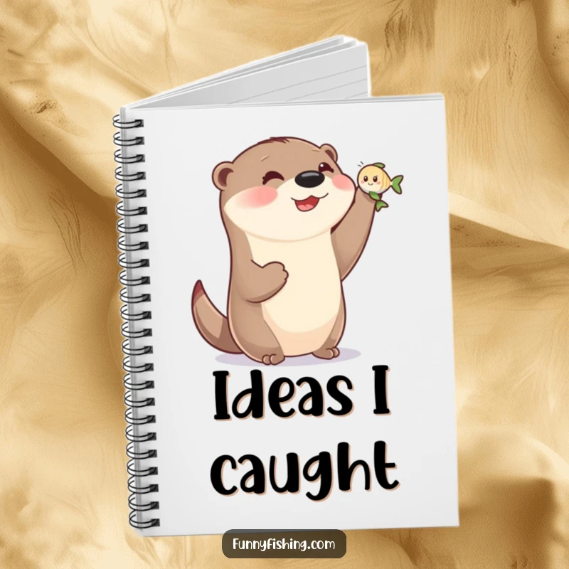 Funny otter notebook cover featuring a happy otter holding a tiny, smiling fish, symbolizing a moment of joy and inspiration.